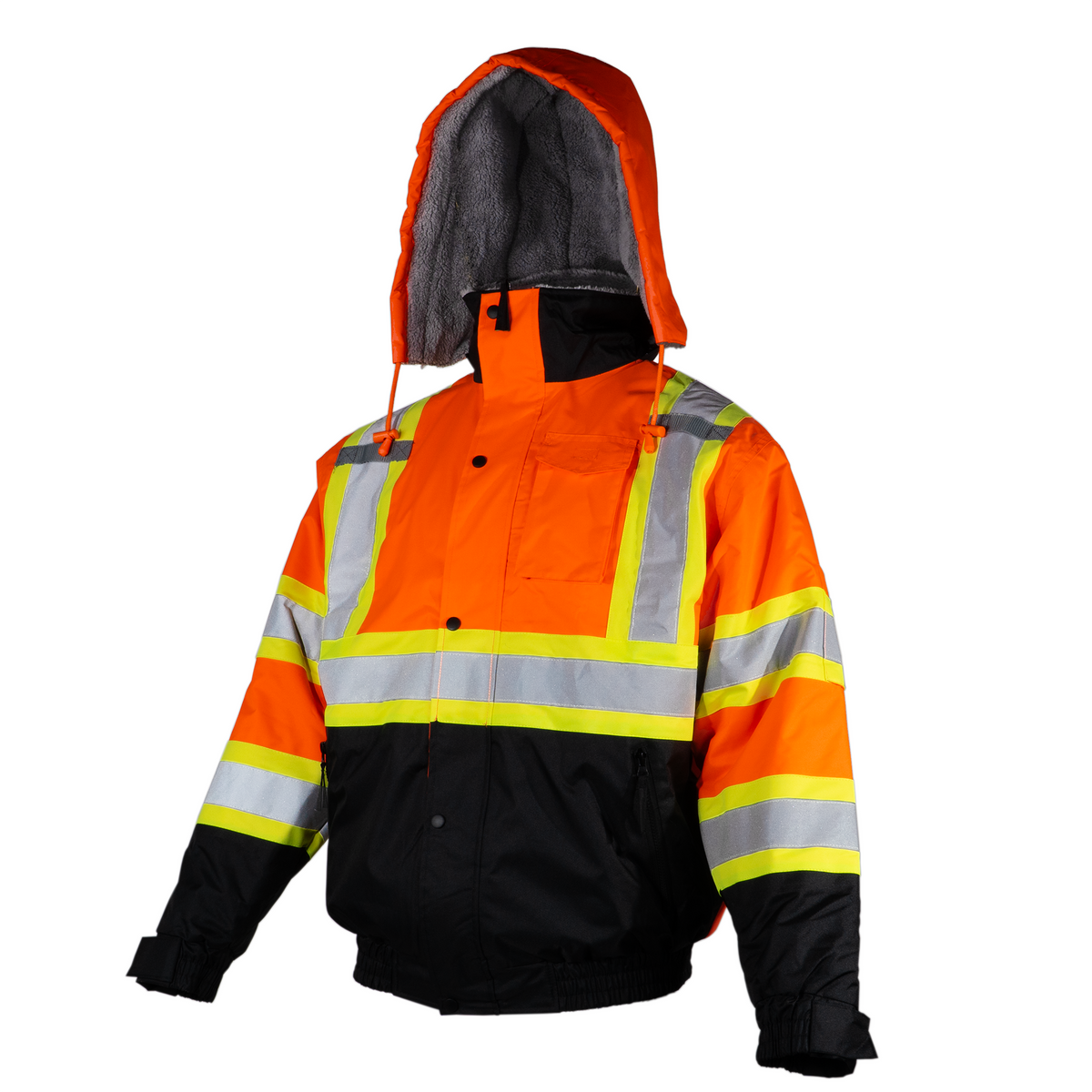 Hi-Vis X-Back Two-Tone Safety Bomber Jacket with Sherpa Faux
