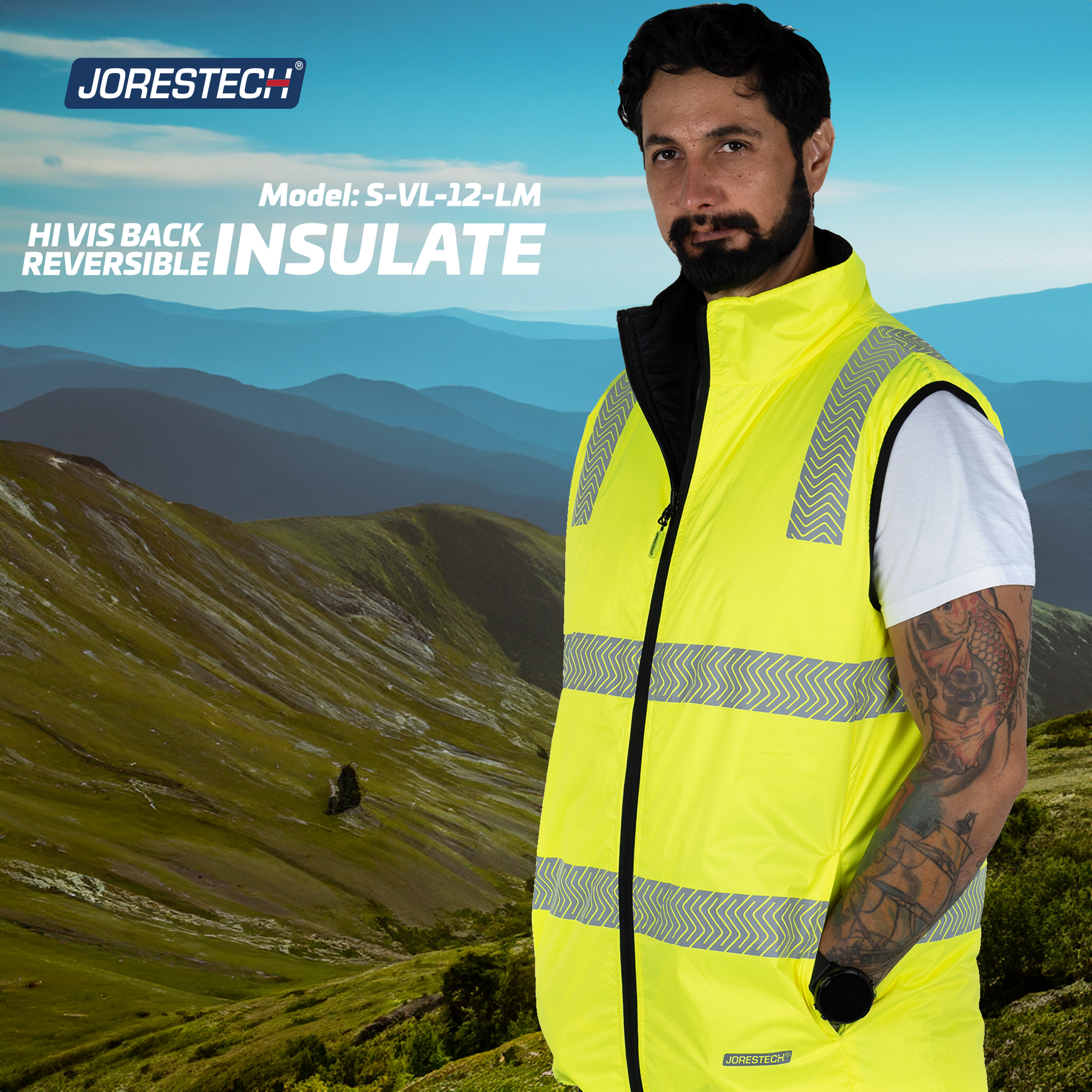 Gilet di sicurezza Hi Vis Visibilità Reversibile JORESTECH con X Gilet di sicurezza Hi Vis Visibilità Reversibile JORESTECH con X