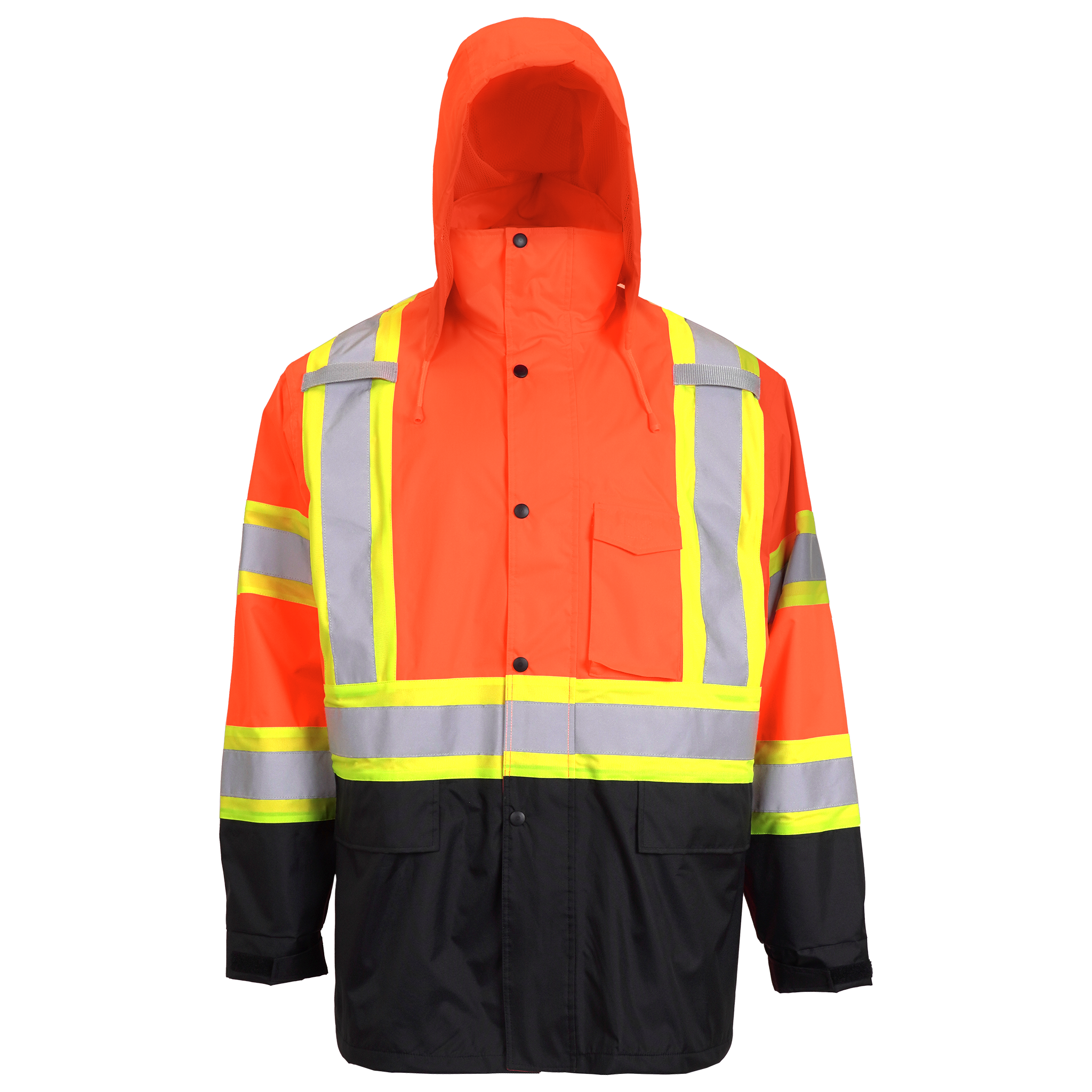 Hi Vis Two Tone Safety Rain Jacket With X Reflective Stripes Hi Vis Two Tone Safety Rain Jacket With X Reflective Stripes