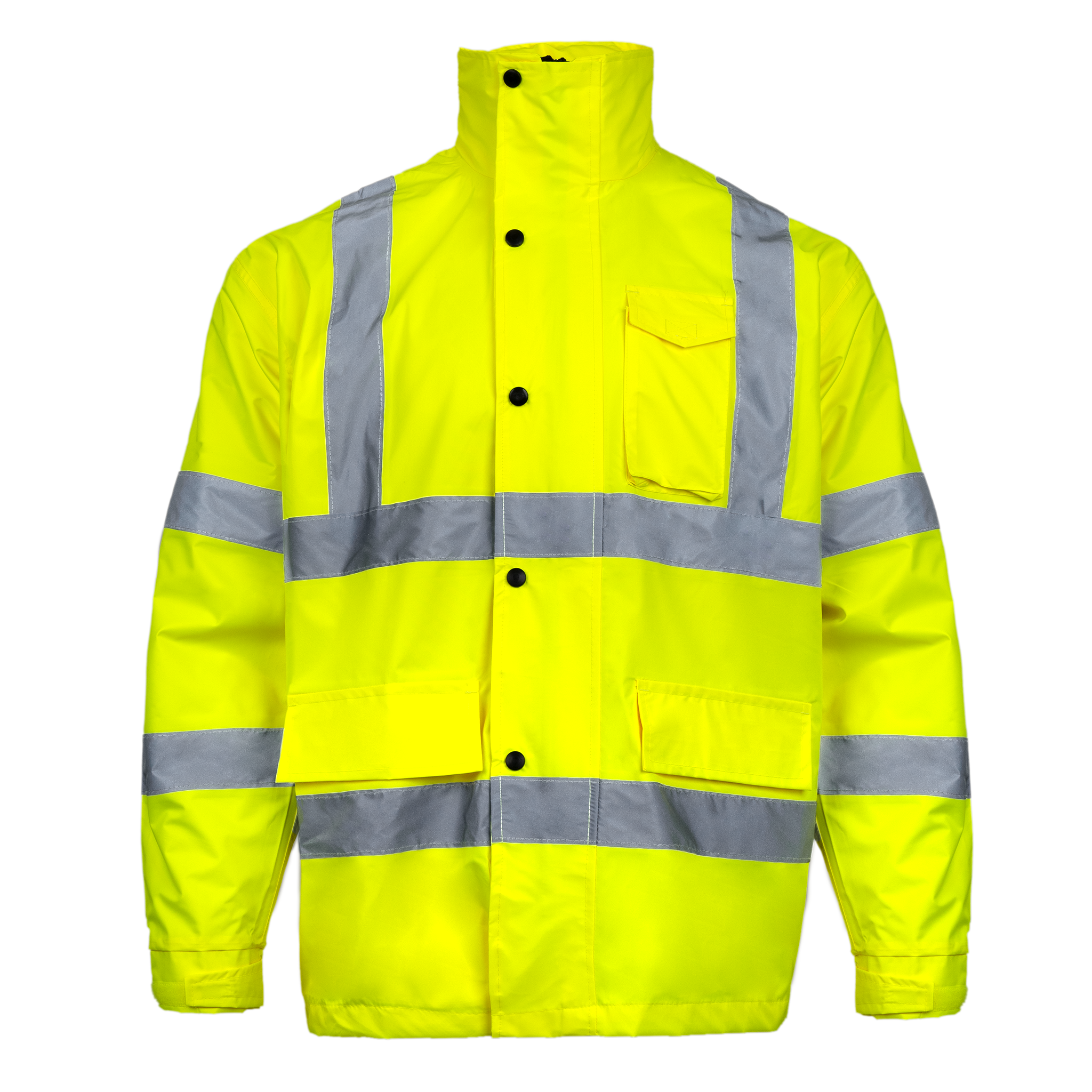 Hi Vis Safety Rain Jacket with Hideaway Hood | ANSI Class 3