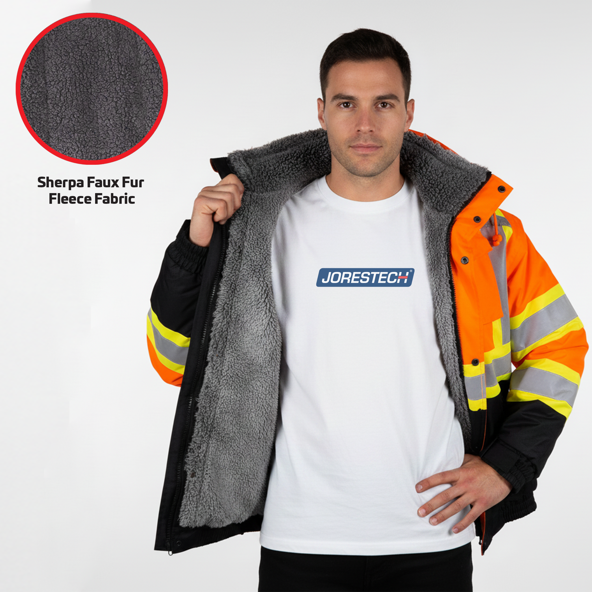 Hi-Vis X-Back Two-Tone Safety Bomber Jacket with Sherpa Faux