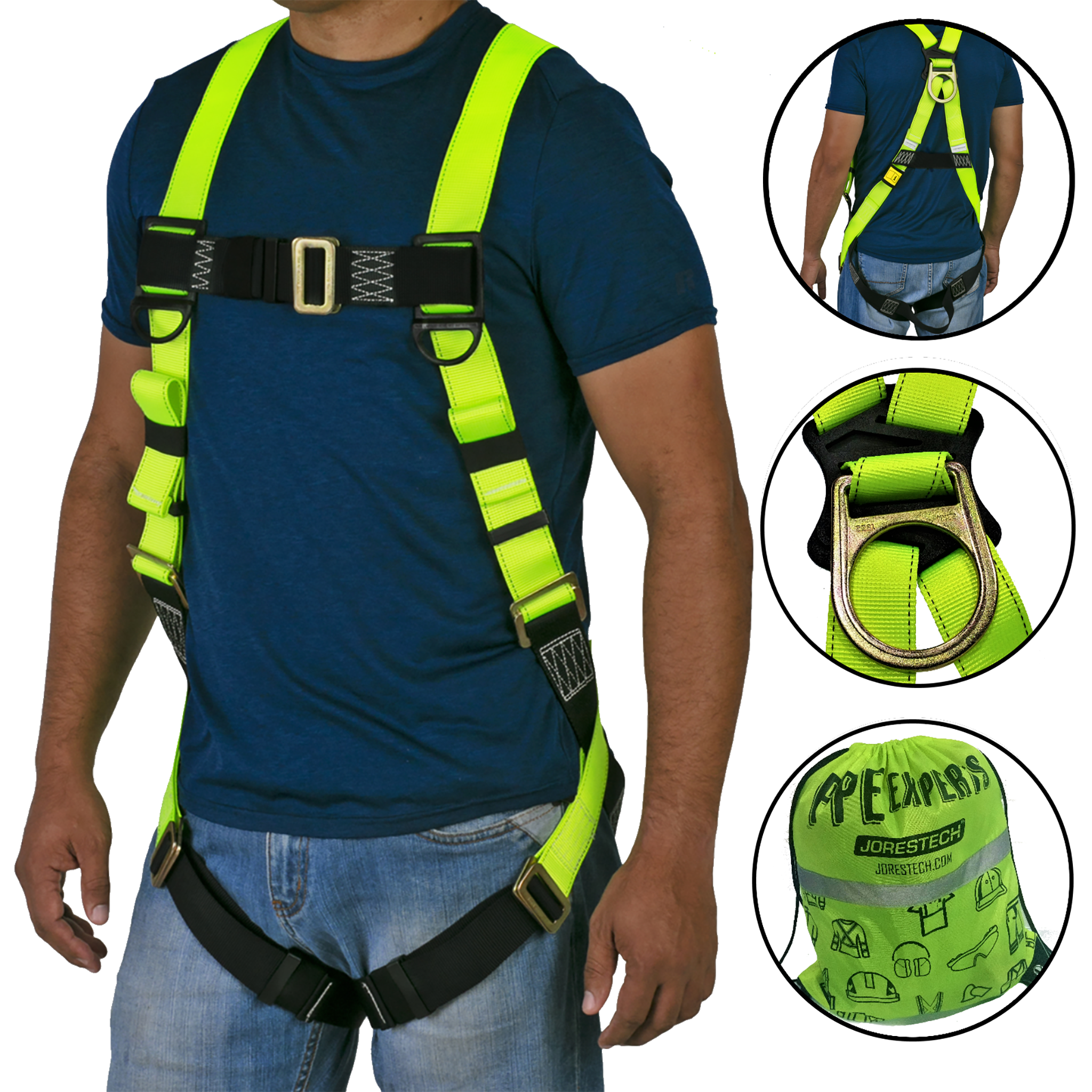 Keepers Fall Protection ANSI Hi-Vis Body Harness with D-Ring & Lanyard Keepers | Fall ...