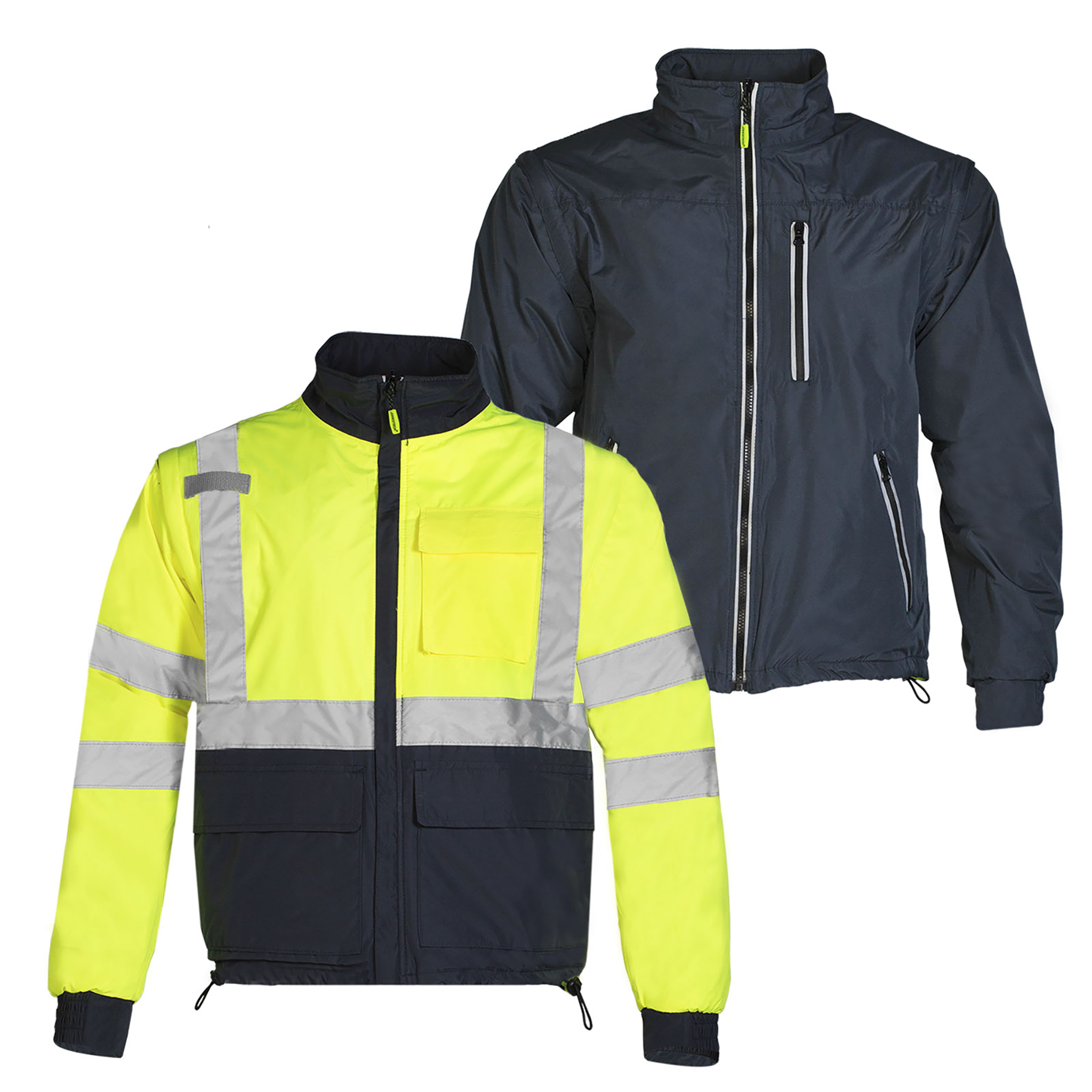 4-in-1 Reversible Safety Jacket & Vest with ANSI Reflective Strips 4-in-1 Reversible Safety Jacket & Vest with ANSI Reflective Strips