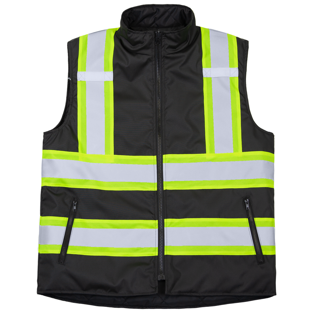 Bright Neon Green Safety Vest Front, Back View. Safety Vest with Bright Neon Green Safety Vest Front, Back View. Safety Vest with