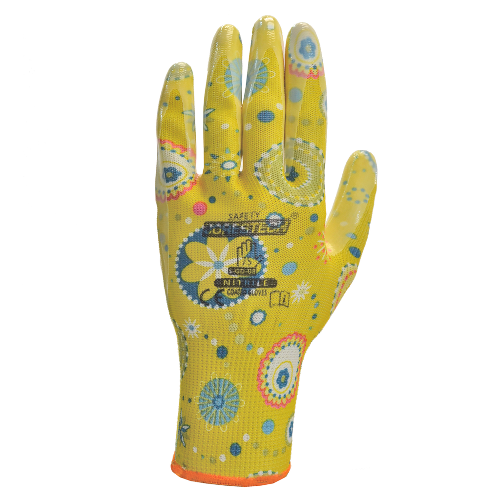 pack of gardening gloves JORESTECH Safety Multi-Purpose Palm Dipped Work/Gardening Gloves, Nitrile Coated, Gd-08 (L, 12 Units)