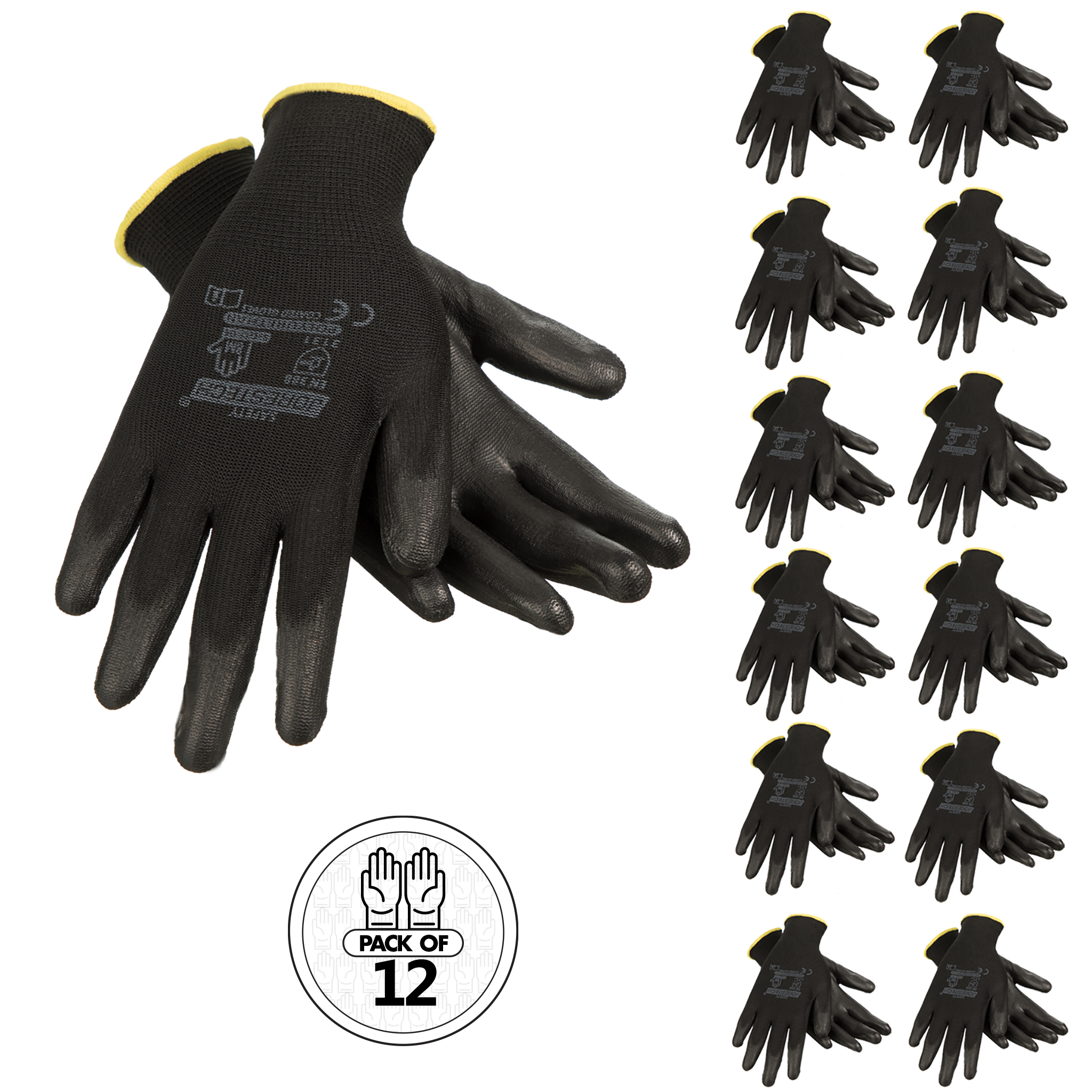 Jorestech Thin Safety Work Gloves with Polyurethane Dipped Palms – Pack of 12