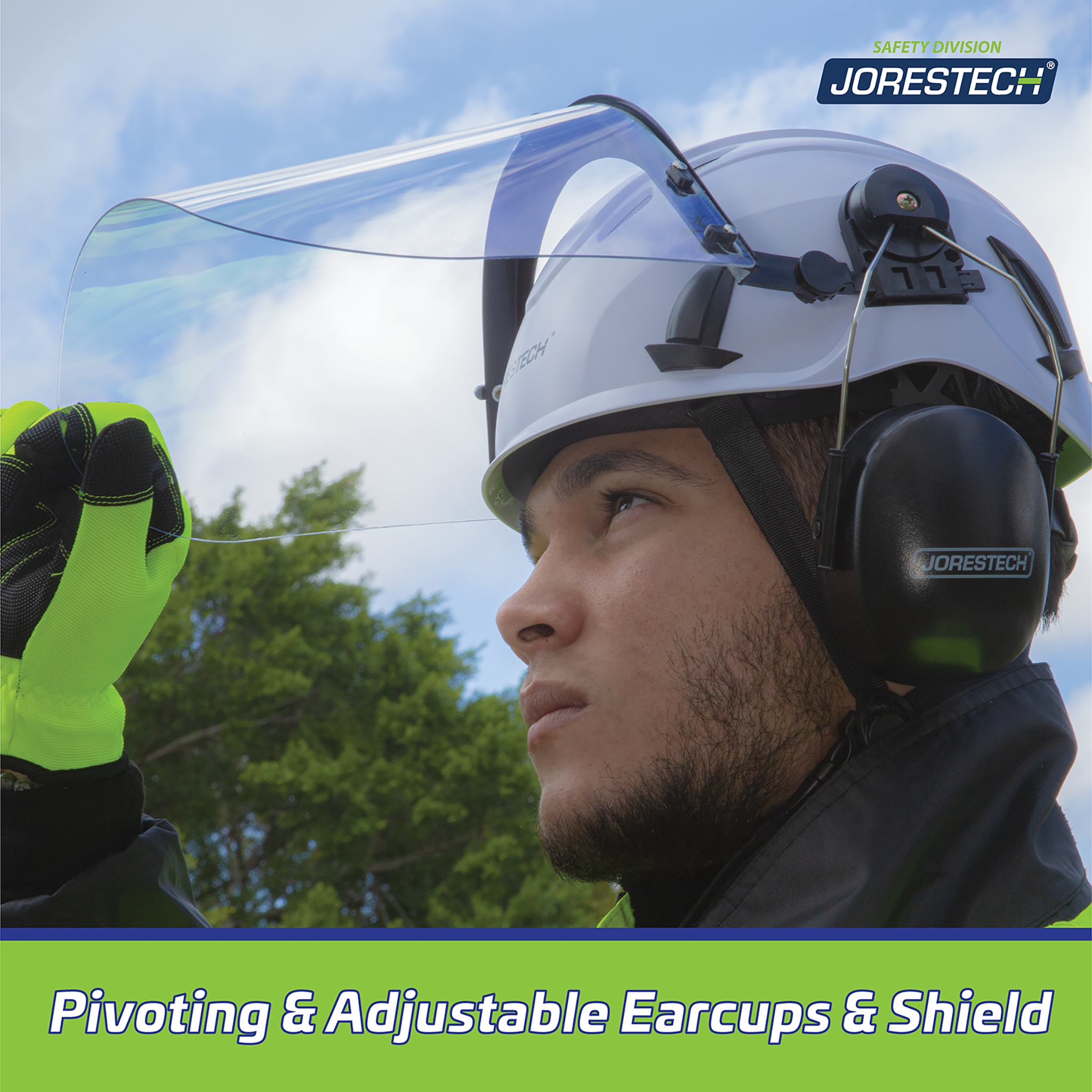 bike helmet with ear muffs Jorestech Ventilated Safety Helmet System with Face Shield and Earmuffs (Lime)